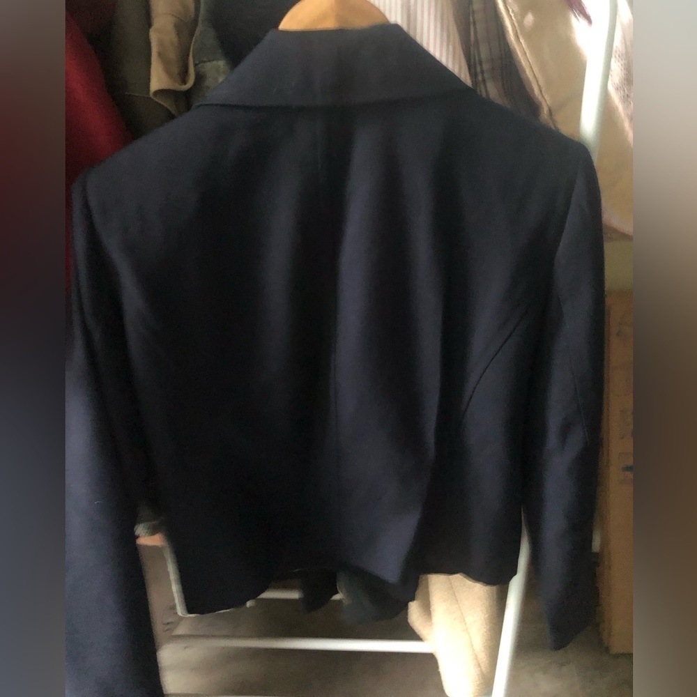 EVAN PICONE Wool Blend Blazer, Cropped Trench Coat Vibes - Picture 2 of 5